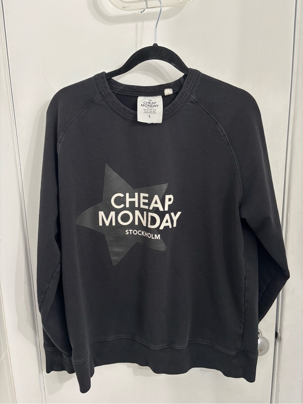 Cheap Monday Black Crewneck Sweatshirt with Star Logo